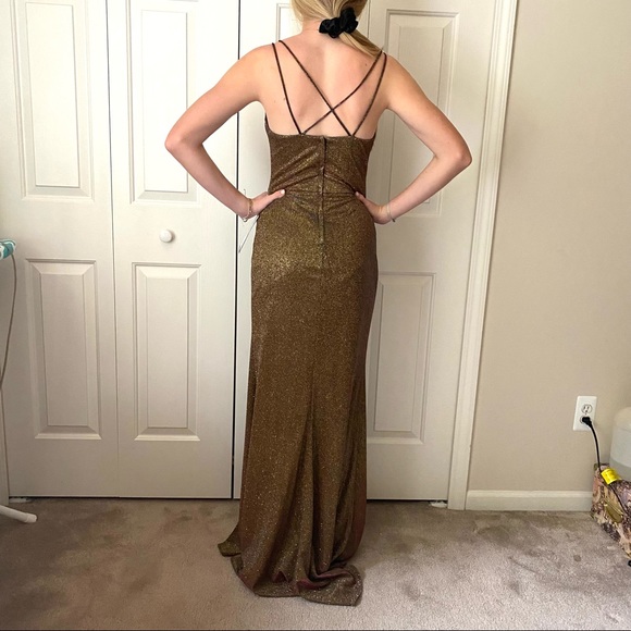 Prom Formal Dress Gown Bodycon Bronze Pink Shimmer by Stacy Sklar - Picture 5 of 13